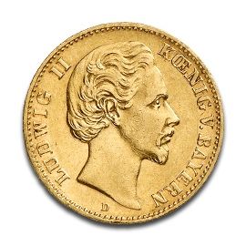 10 Mark d'Or Allemand - Roi Ludwig II en Or - 3,58 g - Allemagne Face
