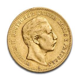 10 Mark d'or Allemand  Empereur Wilhelm II  Prusse en Or - 3,58 g - Allemagne Face