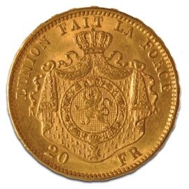 20 Franc Leopold II Belgique en Or - 5,81 g - Belgique Face