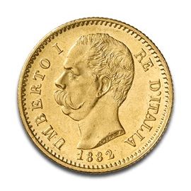 Umberto I., 20 Lires Italiennes, Or, 1879-1897 en Or - 5,81 g - Italie Face