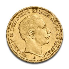 20 Mark  Kaiser Wilhelm II Prusse en Or - 7,16 g - Allemagne Face