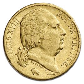 Pièce d'or 20 Francs  -  Louis XVIII en Or - 5,81 g - France Face
