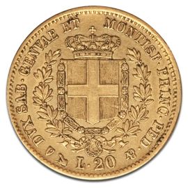 Victorius Emmanuel II. Sardaigne, 20 Lire, Or, 1850-1861 en Or - 5,81 g - Italie Face