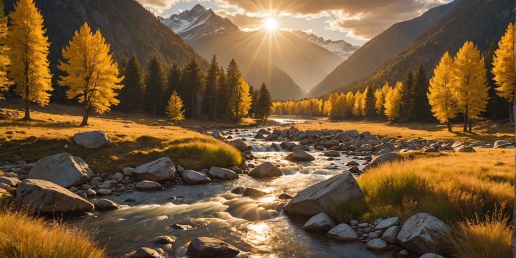 Mountain landscape with golden river