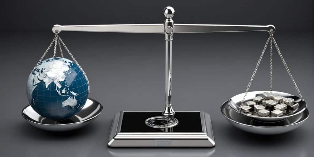 Scale with platinum bars and globe