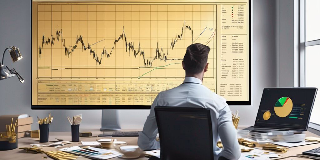 financial analyst studying gold price charts with risk management elements