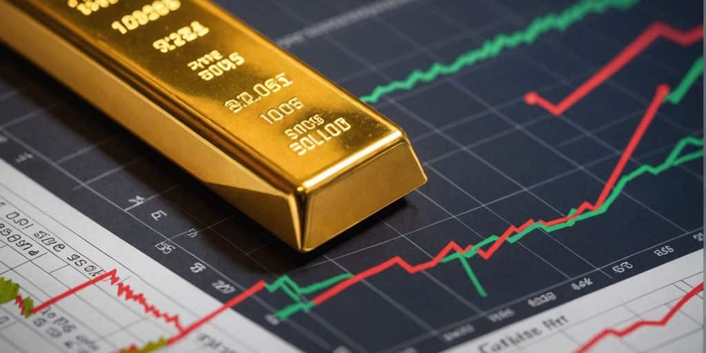 Gold bar and stock market graph