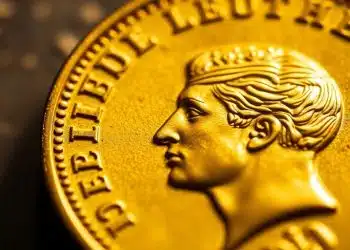 Monnaie en or Napoléon avec détails fins.