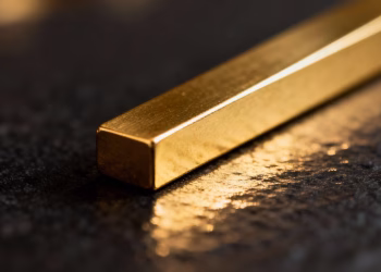 Lingot d'or brillant sur fond sombre.