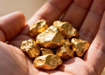 Main d'or tenant des pépites d'or pur