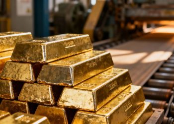 Lingots d'or dans un cadre industriel