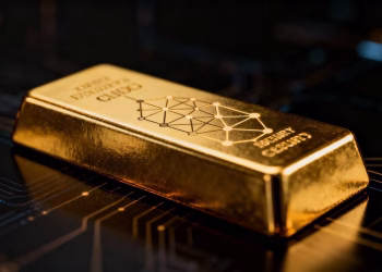 Barre d'or avec des motifs numériques discrets.