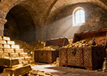 Fonds souverains et lingots d'or dans un coffre-fort.