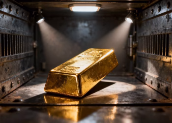 Lingot d'or sécurisé dans un coffre-fort.