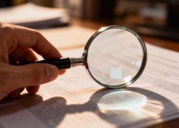 Loupe sur un document, gros plan.
