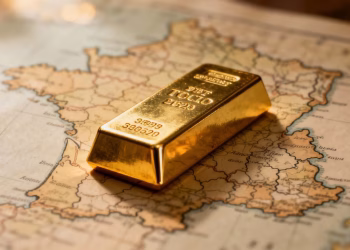 Barre d'or sur une carte de la France.