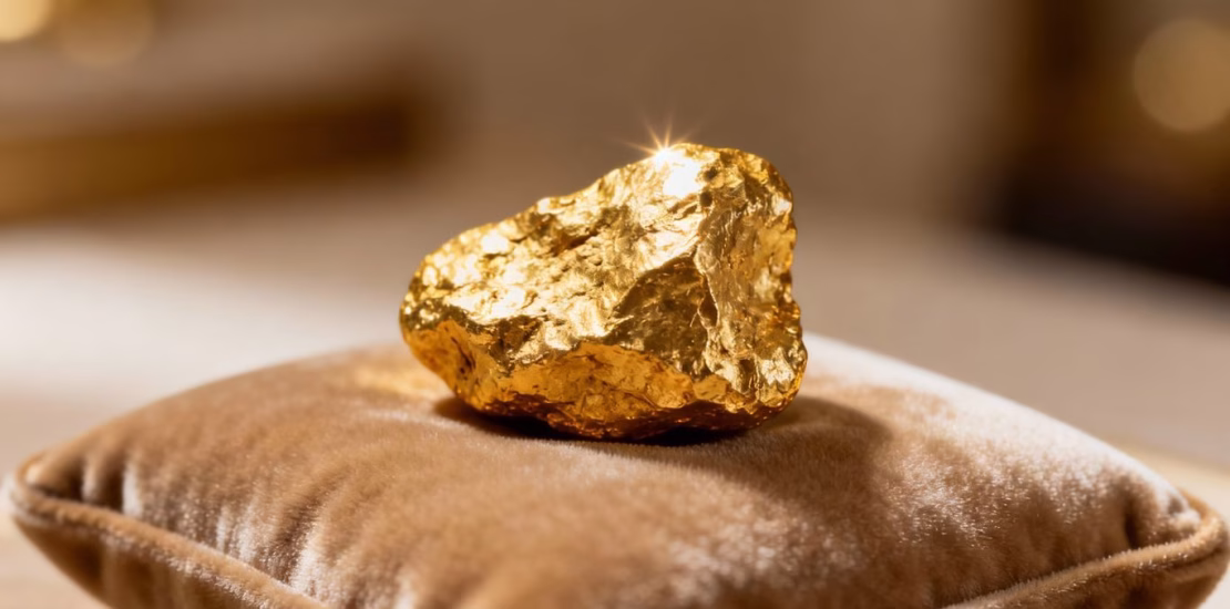 Lingot d'or pur sur fond sombre.