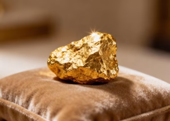 Lingot d'or pur sur fond sombre.