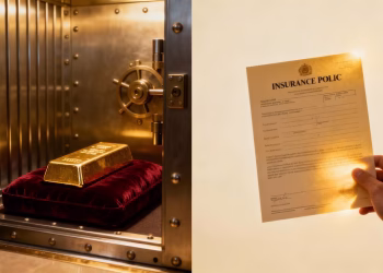 Lingot d'or et police d'assurance, sécurité et investissement.