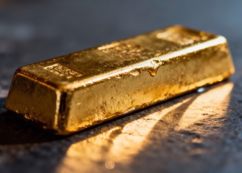 Lingot d'or brillant sur fond sombre.