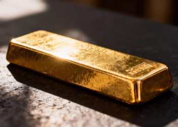 Barre d'or brillant sur fond sombre.