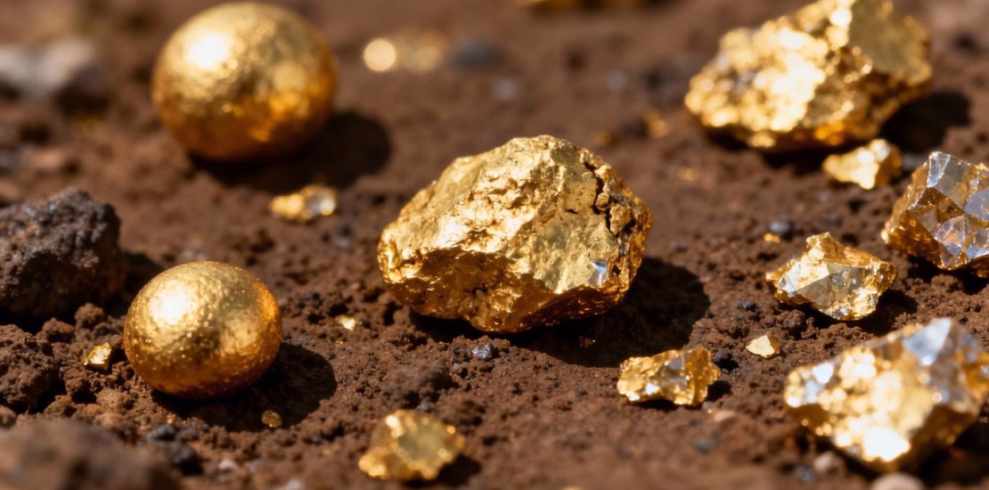 Alluvial gold and vein gold side by side.