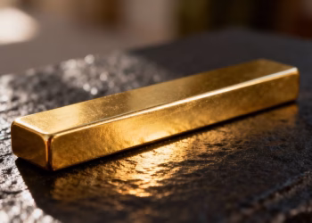 Lingot d'or brillant sur fond sombre.