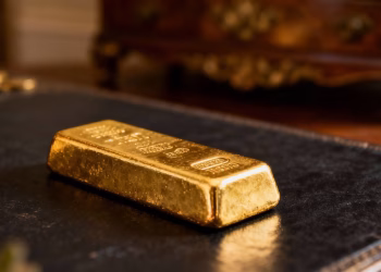 Barre d'or sur fond sombre, symbole de patrimoine.