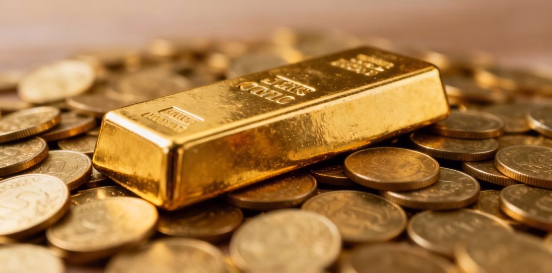 Barre d'or et pièces d'or