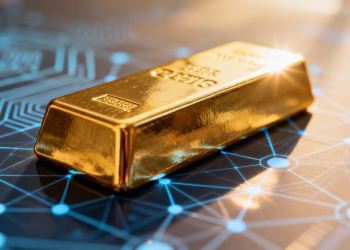 Barre d'or sur un réseau numérique abstrait.