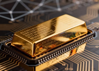 Barre d'or protégeant un circuit numérique.