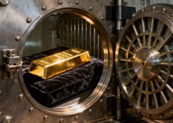 Coffre-fort bancaire avec une barre d'or à l'intérieur.