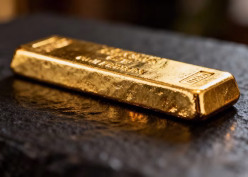 Barre d'or brillante sur fond sombre.
