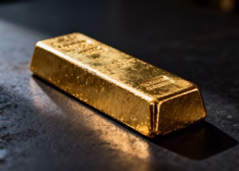 Barre d'or brillante sur fond sombre.