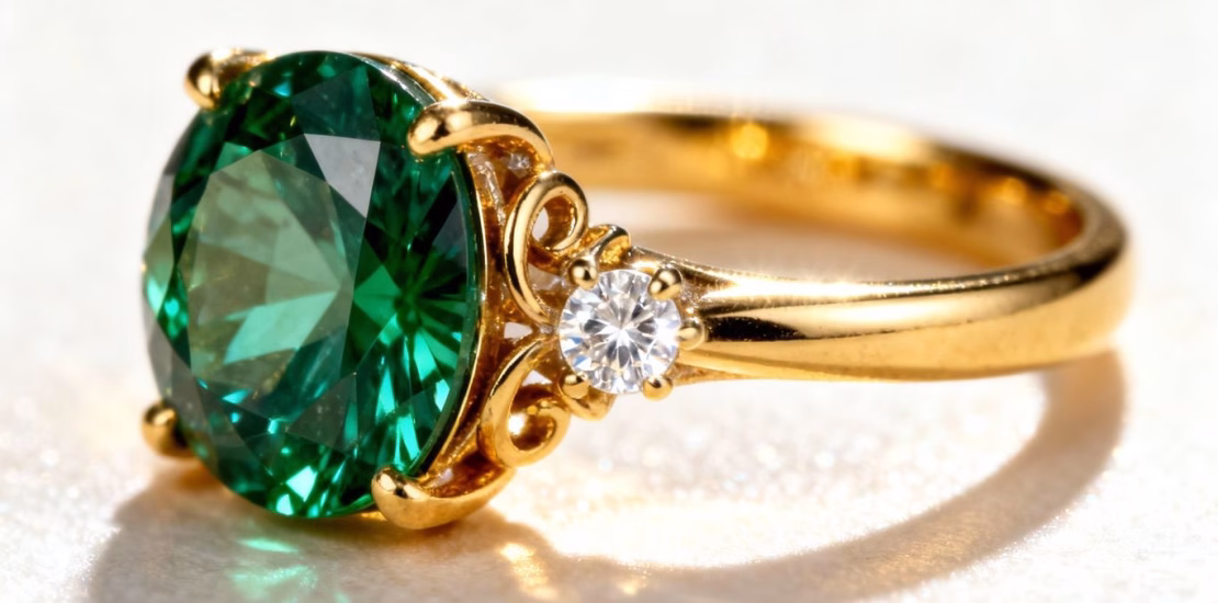 Bague en or avec émeraude et diamants
