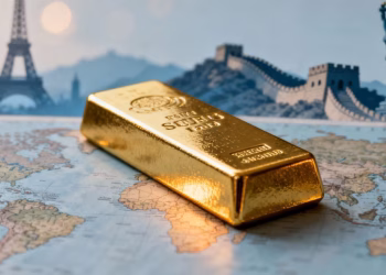 Lingot d'or sur une carte du monde.