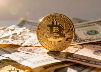 Pièce d'or numérique dans un portefeuille d'investissement diversifié.