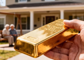 Barre d'or et personne âgée pour la retraite.