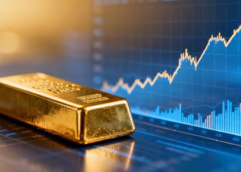 Barre d'or et graphique boursier ascendant.