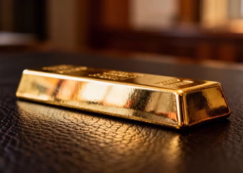 Barre d'or physique sur fond sombre.