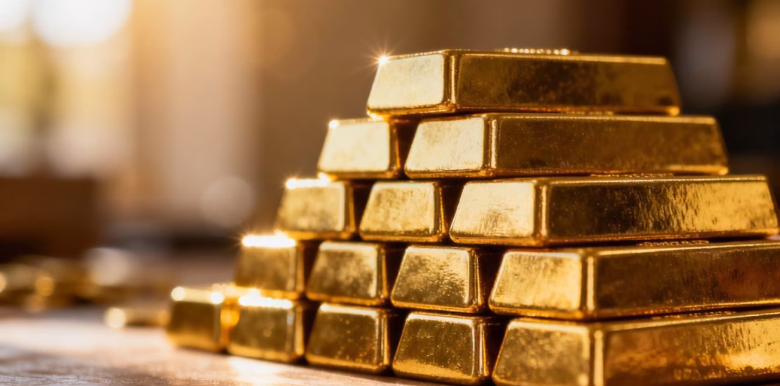 Lingots d'or dans un coffre-fort professionnel.