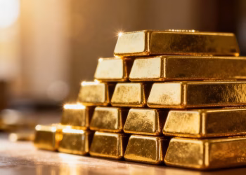 Lingots d'or dans un coffre-fort professionnel.