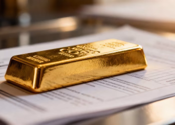Lingot d'or sur un document de succession.