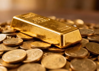 Barre d'or et pièces d'or pour la retraite.
