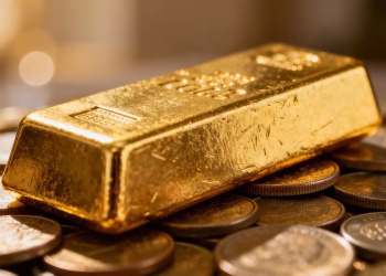 Lingot d'or sur des pièces de monnaie