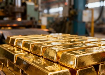 Lingots d'or et machinerie industrielle