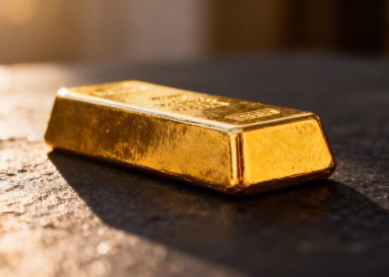 Barre d'or brillant sur fond sombre.