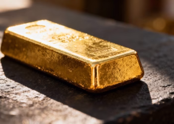 Barre d'or brillant sur fond sombre.