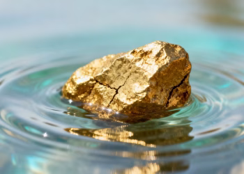 Lingot d'or sous l'eau, reflétant les changements climatiques.