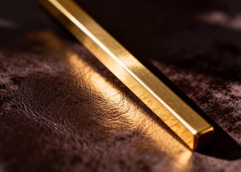 Lingot d'or brillant sur fond sombre.